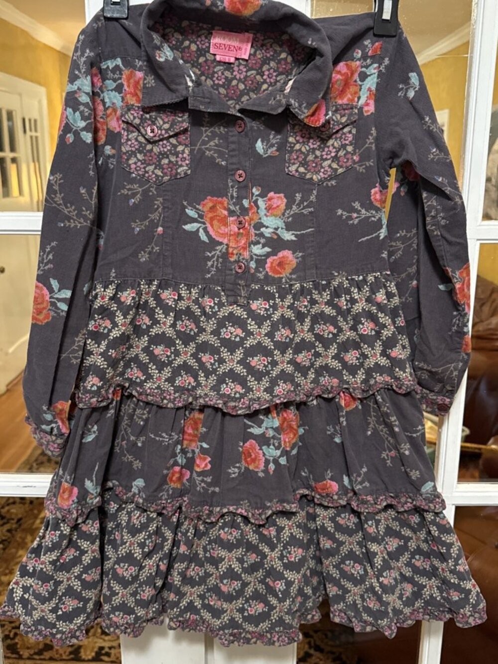 Room Seven ~ Girls Corduroy Fall ~ Size 8 Shabby Chic Floral Warm Long Sleeves
